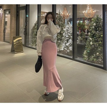 🇰🇷Korea韓國連線·正韓 鬆緊不規則魚尾長裙 魚尾裙 長裙 鬆緊長裙 素面 氣質 顯瘦 韓國代購 東大門 女裝 秋冬