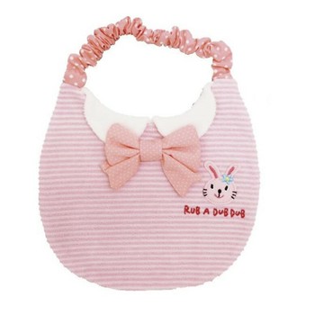 ????日本制 Rub a dub dub 嬰兒圍兜 口水巾 鬆緊帶 粉紅色小兔配蝴蝶結 日本空運