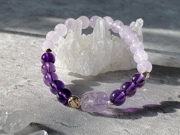 【迷你貔貅寶寶。手鍊】薰衣草紫水晶、巴西紫水晶、K金配飾|避邪