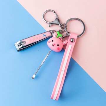 卡通指甲刀挖耳勺鑰匙扣掛件 指甲剪指甲鉗可愛男女鎖匙圈環掛飾