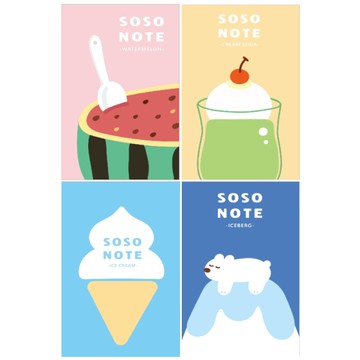 SOSO 橫線厚筆記本 32K-西瓜/蘇打/冰淇淋/冰山