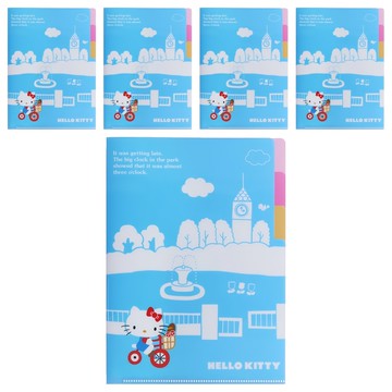 sun-star Hello Kitty 50週年 三夾層資料夾 L型A5(220 x 155 x 1mm)  趣味樂活 藍色  5個
