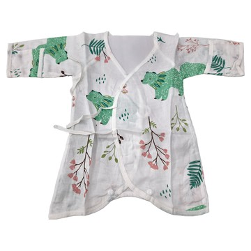 OhBabyLying 蝴蝶紗布衣  嬰兒服  綠色熊熊  100%棉  FREE SIZE  白色 + 綠色