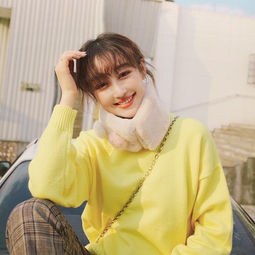 冬天毛茸茸小圍脖女秋冬女士仿兔毛脖套保暖圍巾百搭潮秋冬毛絨絨1入