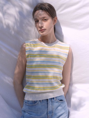 Stripe Viscose Knit Sleeveless Vest []