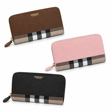 BURBERRY 經典格紋拼接拉鍊長夾(任選)