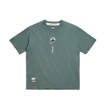 江戶勝 日系 男裝 主男印花人孔蓋短袖T恤(墨綠色) #上衣