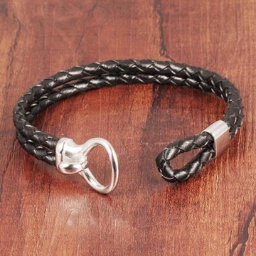 皮革手環 鈦鋼手鍊-編織皮繩獨特扣環七夕情人節禮物男女飾品73cq207【獨家進口】【米蘭精品】