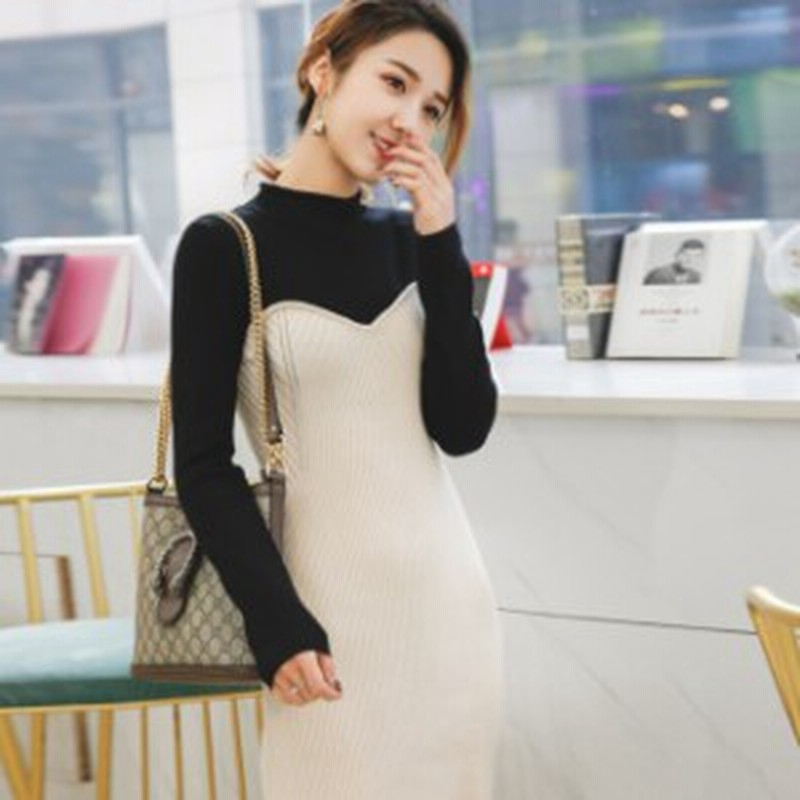 秋冬新作 バイカラー ニット ワンピース タートルネック ミニ丈 上品 レディース 長袖 普段着 デート オフィス 通販 Lineポイント最大1 0 Get Lineショッピング