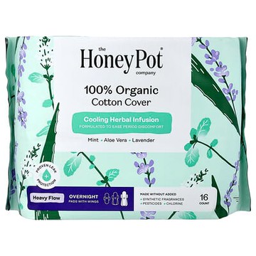 The Honey Pot Company, 全有機棉面層夜用大流量護墊，16 片