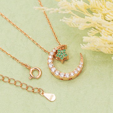 Devalier 誕生石項鍊女士配飾金925 水晶月亮星星環繞五月生日禮物翡翠銀