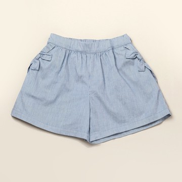 PIPPY直條彈性蝴蝶結綁帶棉質彈性短褲 藍