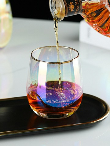 七彩蛋杯ins風金邊家用透明喝水玻璃杯子茶杯早餐牛奶飲料果汁杯