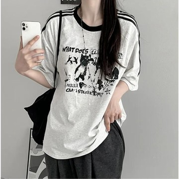 已售9642件💖Vuja de 純棉 t恤 短袖上衣女 猫咪印花 T恤 韓國上衣 oversize T恤 寬鬆上衣 潮