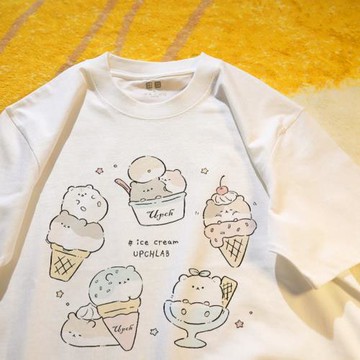 Upch 今日份快樂，甜以待人。休閑可愛少女感t恤純棉短袖寬松夏季