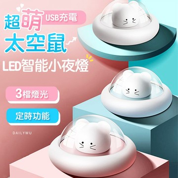 【台灣現貨】超萌太空鼠LED智能小夜燈 夜燈 小夜燈 LED夜燈 造型夜燈