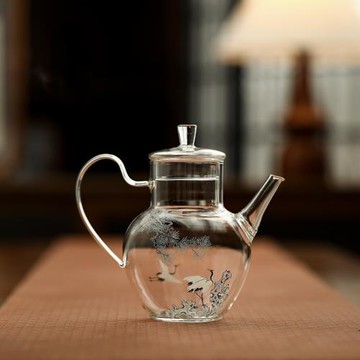 松鶴玻璃茶壺耐高溫泡茶壺單壺家用帶過濾側把壺執壺功夫