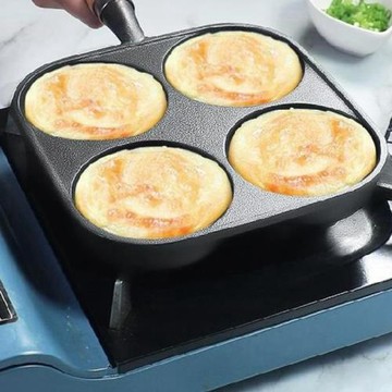 加深四孔雞蛋漢堡模具蛋餃鍋鑄鐵無涂層電磁爐燃氣灶平底鍋煎蛋鍋