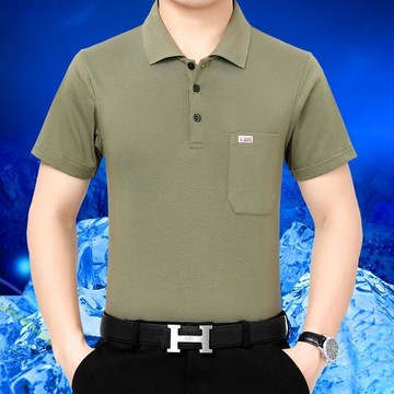 男士短袖T恤 夏季翻領POLO衫 中年男寬松大碼商務體恤 有口袋Polo衫