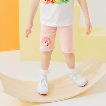 OB嚴選-POLI 波力．安寶印花腰鬆緊木耳邊五分內搭褲《IP0030》