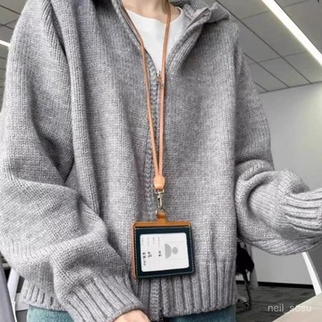【免費參觀】開衫針織毛衣 毛衣女 針織外套 芯羊灰連帽雙拉鍊毛衣外套女秋冬新款復古慵懶風寬鬆針織開衫 1KUL