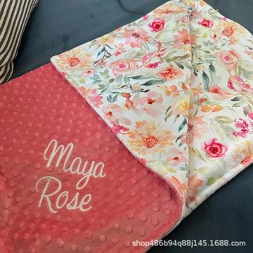 etsy熱銷個性化刺繡款嬰兒雙層豆豆毯嬰兒推車蓋毯嬰兒床安撫毯