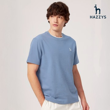 【HAZZYS】男款淺藍色柔軟舒適親膚材質百搭自然色休閒風格短袖T桖 YAVEB650