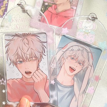 台灣出貨-原創ins風星星透明閃閃小卡卡套鑰匙扣可愛睡覺小熊金蔥閃粉卡套