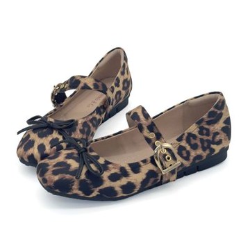 Robinlo 真皮法式蝴蝶結芭蕾瑪莉珍通勤平底娃娃鞋 NILES II 焦糖豹紋