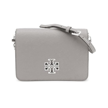TORY BURCH - 雙TLOGO皮革斜背包-灰