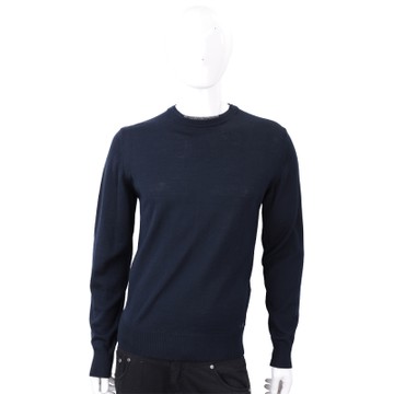 TRUSSARDI 混色領口細節深藍針織羊毛衫