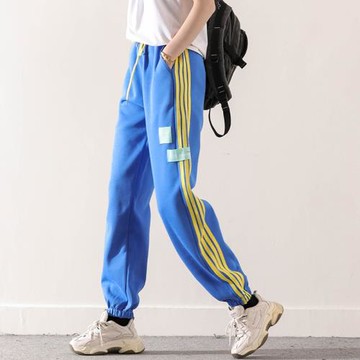 皇森運動休閑衛褲女韓版時尚標簽條紋寬松哈倫褲長褲2025春季新品