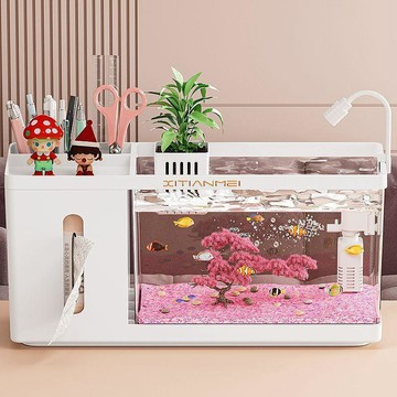 ✅在灣賣家✅桌面收纳盒纸巾盒塑料高透明鱼缸2025小型家用生态制氧一体缸收纳