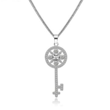 925純銀項鍊 鍍白金鑲鑽吊墜-花樣可愛迷人鑰匙情人節生日禮物女飾品73ct100【獨家進口】【米蘭精品】