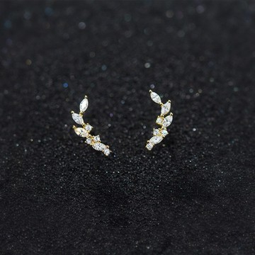 Sweet Air H41 日韓流行耳飾 S925銀針 森系閃耀滿鑽葉片造型 耳針 耳環