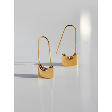 歐美國18K鍍金色ins復古風極簡個性潮街頭復古別針鎖頭防過敏耳環