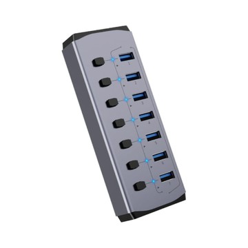 易控王 7孔 USB3.0 工業級 個人用Hub集線器 含獨立開關 電路防護 36W供電(40-726-04)