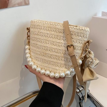 包件配飾~草編包2024新款潮時尚小眾設計小包包女夏季編織側背斜背包水桶包 雙11全館免運