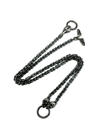 霸氣潮男個性骷髏飛鳥翅膀925純銀男女朋克機車哥特暗黑太角項鏈