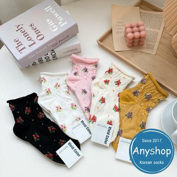 Anyshop韓國襪 碎花系列襪  韓襪 韓國襪 長襪 襪子 女孩款 小花 植物 植物襪 捲邊碎花襪12202