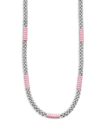 Lagos Sterling Silver Pink Caviar Pink Ceramic Bead Station Necklace, 18