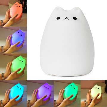 七彩貓咪夜燈 小夜燈萌貓咪紓壓觸控USB彩色小夜燈 造型燈 LED充電小夜燈觸控變色燈USB充電燈