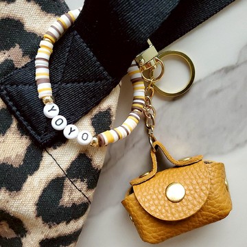 【客製】5way客製英文字母手鍊/ 吊飾 零錢包鑰匙圈 橙