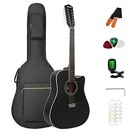 12 String Acoustic Guitar Cutaway,Adjustable Truss Rod Full Size Bundle wit