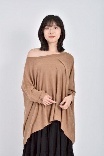 加購優惠(F) h m質感素面圓領落肩七分袖棕色長袖上衣