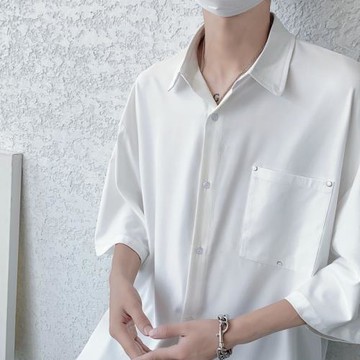 冰絲短袖襯衫男夏季高級感痞帥上衣垂墜感純色襯衣外套男士衣服潮