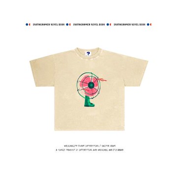 羈客Halter Gram 250G重磅文藝插畫電風扇小眾潮流情侶短袖T恤夏