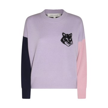 Maison Kitsune - Lilac Black And Pink Wool Fox Head Jumper