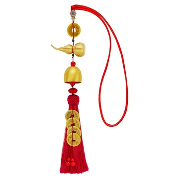 命運好好玩 五帝錢銅葫蘆迎財風鈴  金色 + 紅色  1個