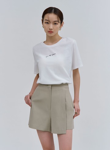 率性細條紋活片短褲